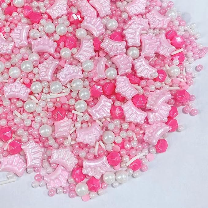 Sentovac Pink Crown Sprinkle Edible Princess Cake Decorations Sprinkle for Cake Cupcake Topper Cookie Baking Decorations Wedding Party Valentine Birthday Supplies