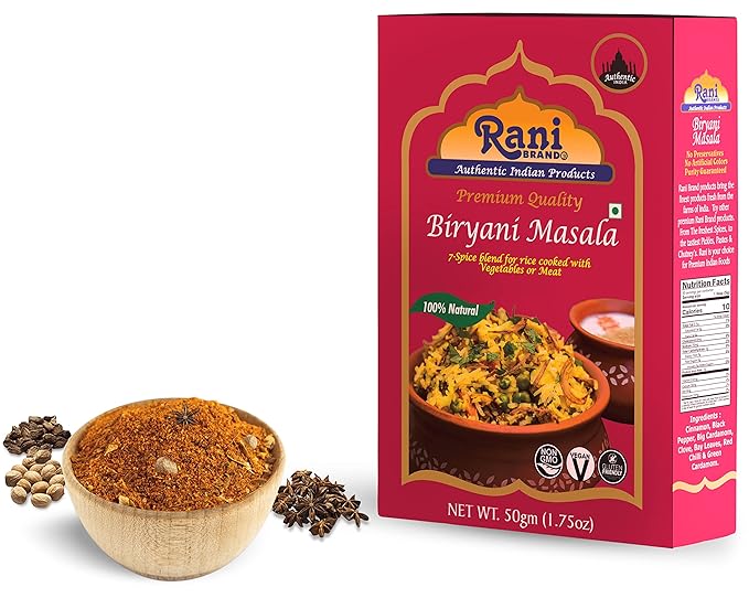 Rani Biryani Masala Curry (7-Spice Blend for Indian Rice Dishes, Pullao/Pilau) 1.75oz (50g) ~ All Natural | Vegan | No Colors | Gluten Friendly | NON-GMO | Indian Origin