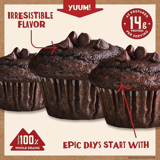 Kodiak Cakes Power Bake Muffin Mix, Double Dark Chocolate, 14 Ounce (Pack of 6)