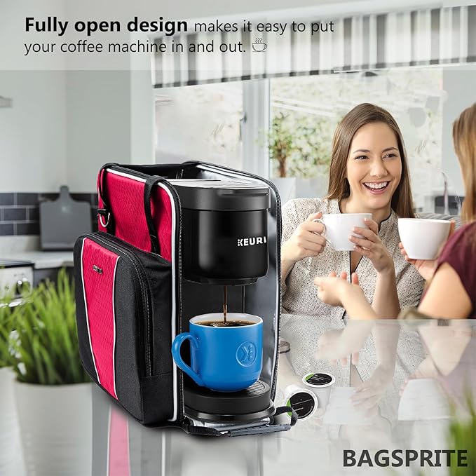 BAGSPRITE Coffee Maker Travel Bag Compatible with Keurig K-Express Coffee Maker, K-Iced Single Serve Coffee Brewer Carrying Case with Multiple Pockets for K-Cup Pods, Storage Bag With Shoulder Strap