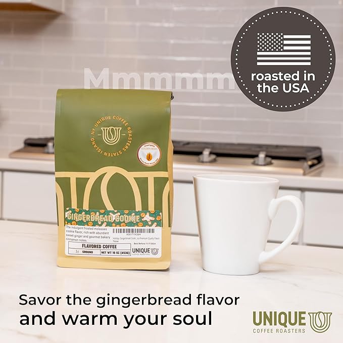 Holiday 'Gingerbread Cookie' Flavored Ground Coffee, 1 LB (16 oz) bag, Medium Roast, 100% Arabica Premium Quality Flavor