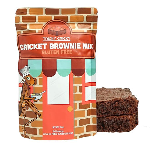 Tricky Cricky Cricket Protein Brownie Mix ??USA Handmade Gluten-Free Chocolate Brownie Mix ??Real USA Farmed Dried Crickets ??High-Protein, Nut-Free & Soy-Free Sustainable Baking Mix ??15 Ounce Bag