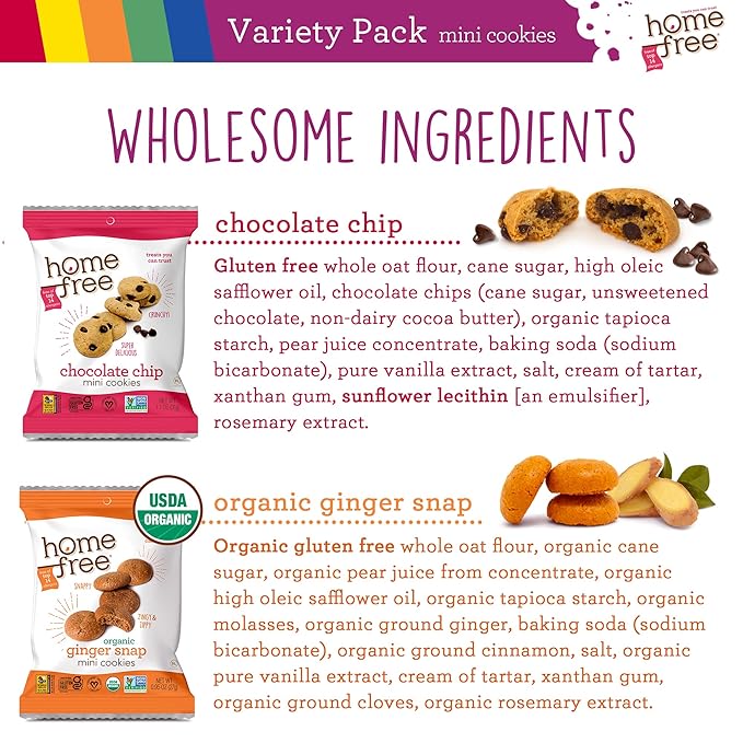 Homefree Mini Cookies Variety Pack, Gluten Free, Nut Free, Vegan, Cookie Snack Packs, School Safe and Allergy Friendly Snack (Pack of 10)