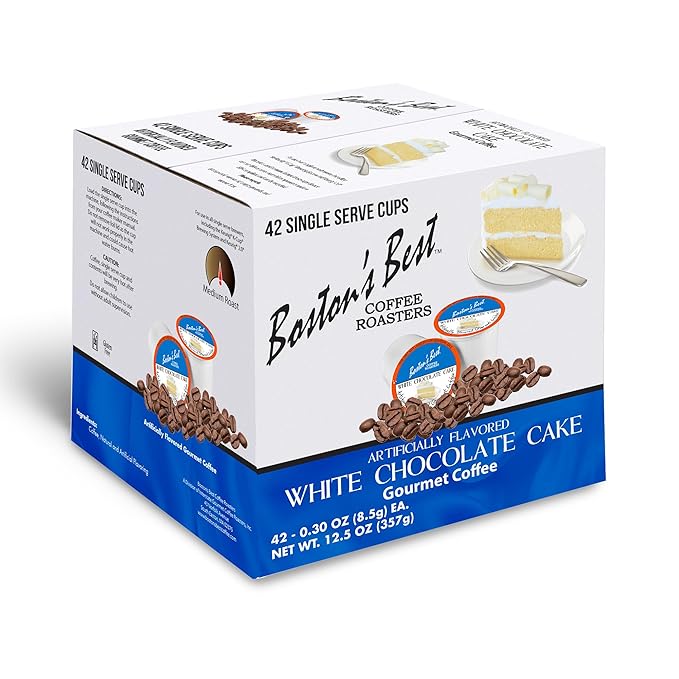 Bostonโs Best - White Chocolate Cake Flavored Delicious Gourmet Coffee Compatible with Keurig Coffee Maker, 1 Count (42 Single Serve Medium Roast Cups)