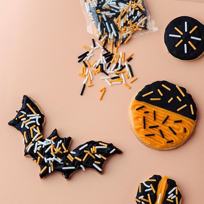 Sweets Indeed Dye-Free Halloween Frosting & Sprinkles Set ??8.22 oz | 2 Frosting Tubes (Orange & Black) + 2 Decorating Tips + 2 oz Sprinkle Mix (Black, Orange & White) | No Artificial Dyes Cupcake & Cookie Decorating Kit