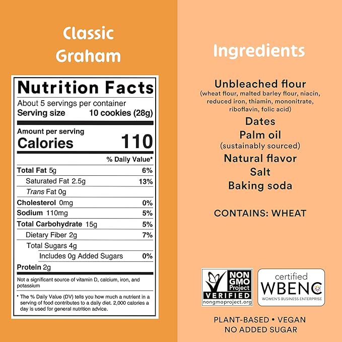 Must Love Classic Graham - No Added Sugar, Sweetened with Dates - Great for Pie Crust, Mini S'more, Cheese Boards - Simple Ingredients, Vegan, Plant-Based - Healthy Snacking for Family, 2 Pack x 5 oz