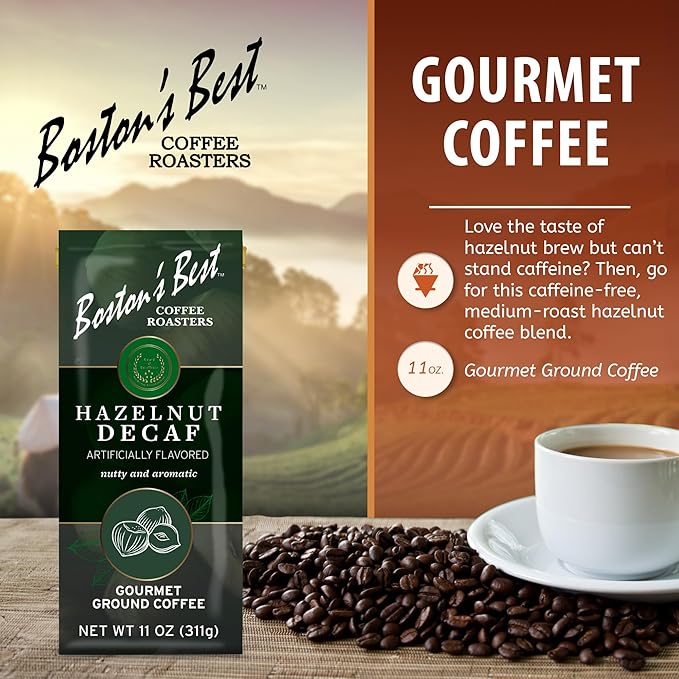 Boston???Best Coffee - Hazelnut Decaf Gourmet Coffee, Delicious Medium Roast Coffee, Nutty Premium Ground Coffee, 11 oz. / 311 g Coffee Bag