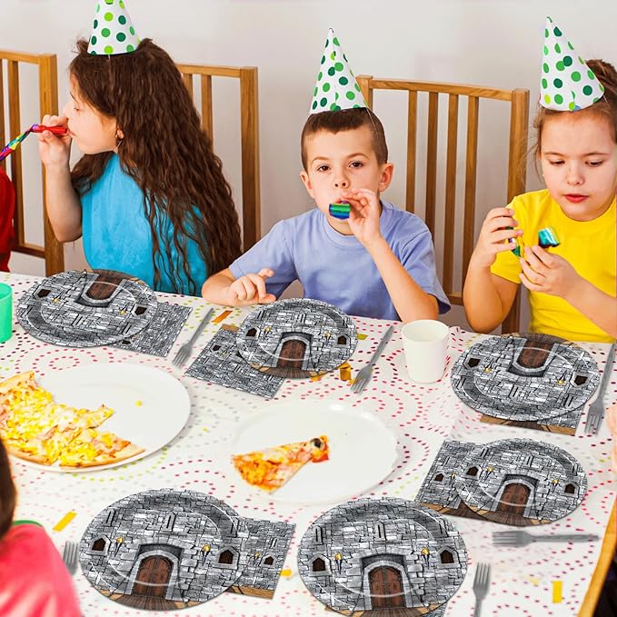 96PCS Medieval Party Plates and Napkin Castle Party Decorations Castle Knight Birthday Party Dessert Plates Medieval Themed Tableware Set for 24 Guests Kids Birthday Baby Shower Party Supplies