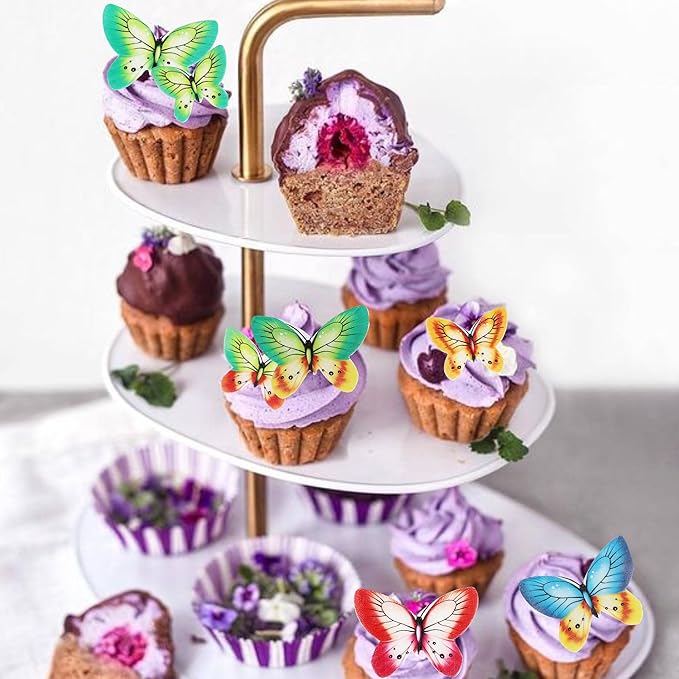 80 PCS Edible Wafer Paper Cupcake Toppers for Cake Decorating - Butterfly Themed Baby Shower, Wedding, Birthday Party Cupcake Decorations