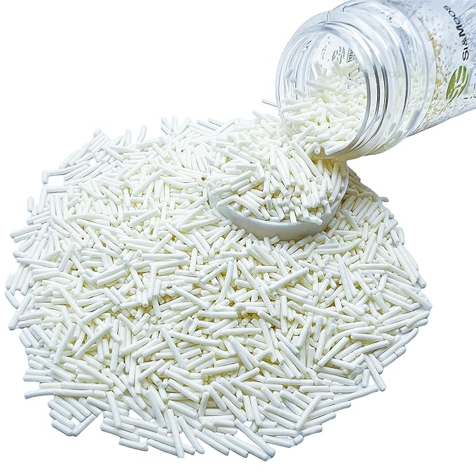 SE Si&Moos White Jimmies Sprinkles White Sprinkles for Cake Decorating Edible Crunchy Jimmies for Topping Ice Cream, Cookies, Cakes, Cupcakes, Dessert Decorating 3 OZ