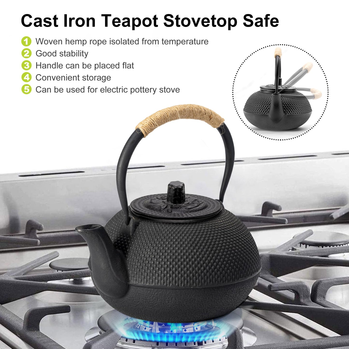 suyika Japanese Tetsubin Cast Iron Teapot Tea Kettle pot with Stainless Steel Infuser for Stovetop