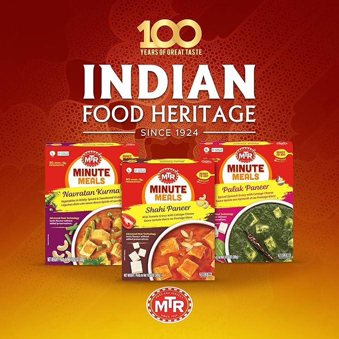 MTR - Shahi Paneer - Mild Tomato Gravy with Cottage Cheese - Authentic Indian Flavors - Flavorful, Easy, Ready-to-Eat Meal - Experience the Richness of Paneer in a Hearty Tomato Curry (Pack of 6)