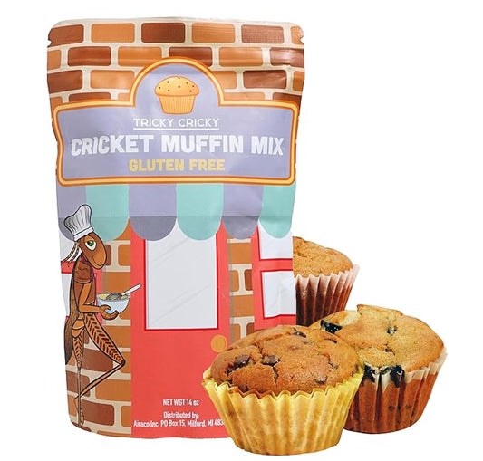Tricky Cricky Cricket Protein Muffin Mix ??USA Handmade Edible Cricket Flour Baking Mix ??Real USA Farmed Dried Crickets ??High-Protein, Gluten-Free & Sustainable Superfood ??14 Ounce Bag