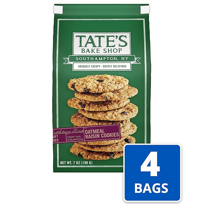 Tate's Bake Shop Oatmeal Raisin Cookies, Cookies, 7 Ounce (Pack of 4)