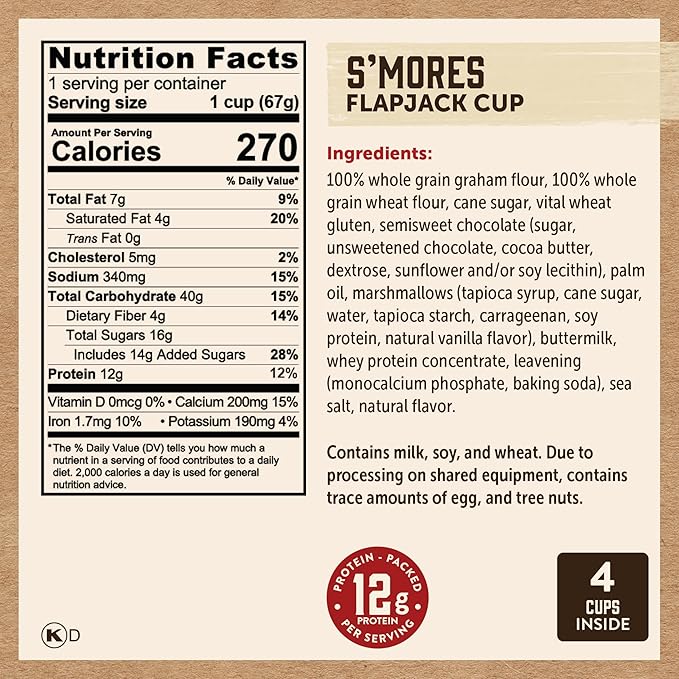 Kodiak Cakes Protein Pancake On The Go Flapjack Cups Mix; Buttermilk, Chocolate Chip, & S?셫ores Variety Pack