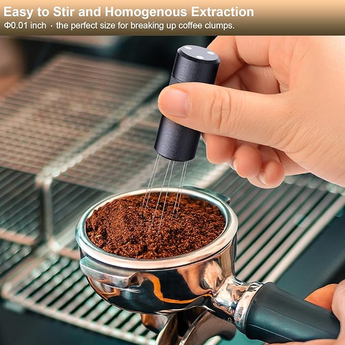 WDT Tool Espresso Distribution Tool, Coffee Distribution Tool with Magnetic Stand, Espresso Accessories with 6 Extra 過0.25mm Stainless Steel Needles for Barista (Light Black, H竊?.8 inches)