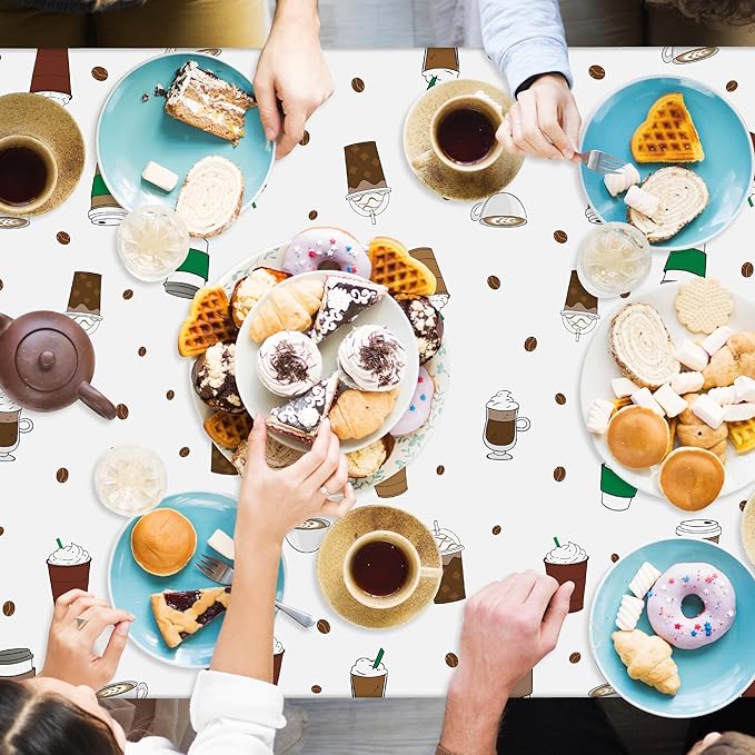 Frappe Coffee Party Tablecloths - 3Pcs Frappe Birthday Table Covers, Coffee Themed Party Decorations Plastic Disposable Rectangular Table Cloth Decor for Birthday Afternoon Tea