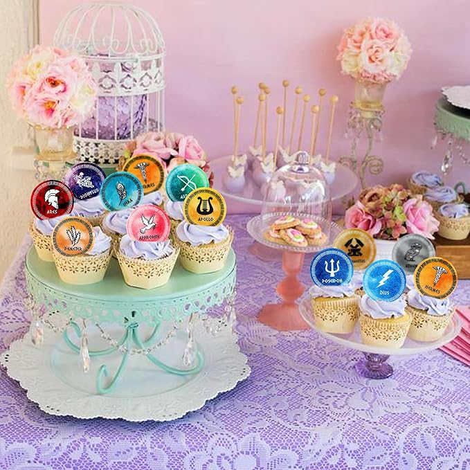 48 Pcs Edible Greek Mythology Cupcake Toppers Wafer Paper Greek Mythology Party Decorations Fit for Drink Topper Greek Gods Birthday, Ancient Greek Party Decor, Percy Jackson Birthday Party Decor