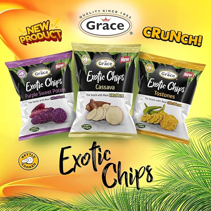 Grace Exotic Plantains Tostones Chips 2.5 oz - 6 Pack -Traditional Twice Fried Crunchy Plantain from the Andean Highlands - Kettle Cooked Gluten Free - Vegan Snack - Low Sodium - No Sugar Added