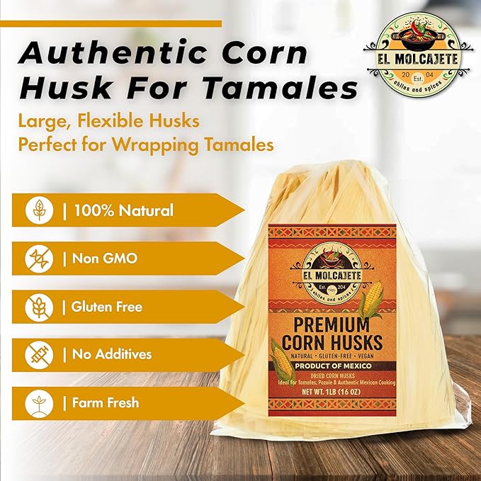 Corn Husks for Tamales 1 lb ??Premium Dried Hojas de Maiz, Natural and Authentic Mexican Husk Wrappers, Fresh and Flavorful by El Molcajete