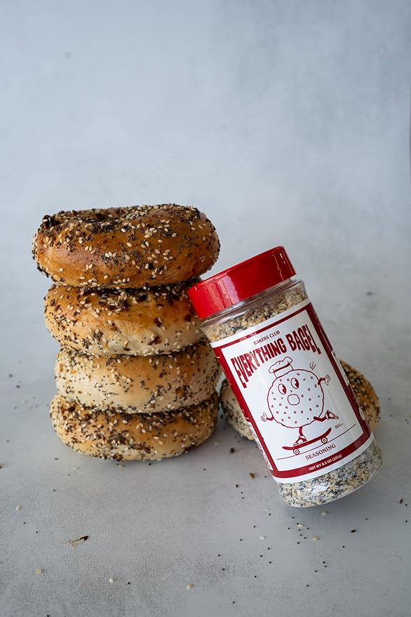 Bakers Club 8.5oz Everything Bagel Seasoning Blend - Authentic New York Style Spices for Bagels, Avocado Toast, Eggs, Pretzels, Popcorn, Hummus & More - Mix of Garlic, Onion, Sesame Seeds, Poppy, Salt