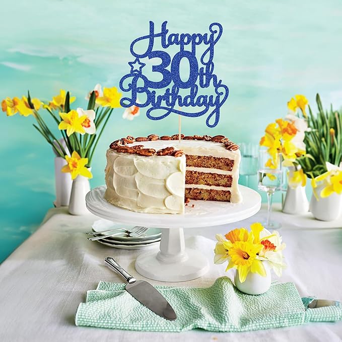 1 Pack Happy 30th Birthday Cake Topper Blue Glitter 30 & Fabulous Cheers to 30 Years Old 30th Birthday Cake Pick for Celebrating 30th Birthday Anniversary Party Cake Decorations Supplies