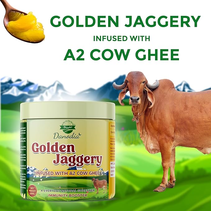 Danodia Foods Golden Jaggery Infused with A2 Cow Ghee ??400g | Made with Sugarcane Juice & Pure A2 Cow Ghee