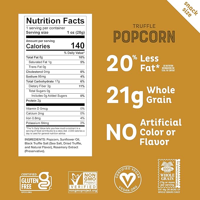 Heirloom Truffle Mini Popcorn by Pipcorn - 1oz 24pk - Healthy Snacks, Gluten Free Snacks, Snack Packs, Heirloom Corn, Black Truffle