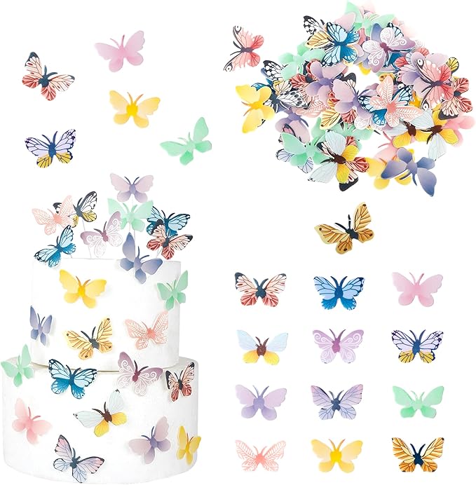 Rsstarxi 72 Pack Edible Cupcake Toppers - 3D Colorful Butterfly Cupcake Picks Realistic Dessert Cake Decorations for Baby Shower, Wedding, Birthday Parties