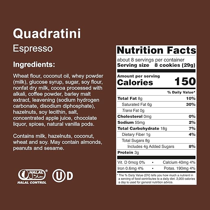 Loacker Quadratini Espresso Wafer Cookies LARGE - 30% Less Sugar - Premium Crispy Bite Size Wafers - NON-GMO - LARGE Pack of 6