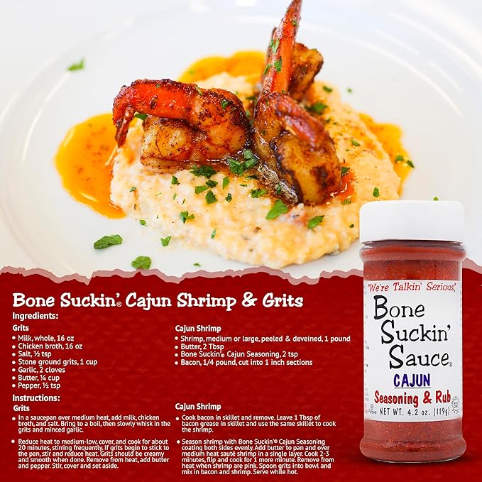 Bone Suckin' Cajun Seasoning & Rub, 4.2 Oz - Gluten-Free, Non-GMO, Kosher, Pareve, Paleo & Sugar Free. Great on Gumbo, Wings, Fried Chicken, Seafood & Brine. No Anti Caking Agent & No Msg!