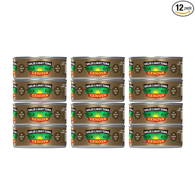 Genova Premium Solid Light Tuna in Olive Oil, 5 Ounce Cans, 12-Pack ??Nutrient Rich, High Protein Canned Tuna Fish - Delicious, Easy, Nutritious Ready to Eat Meals