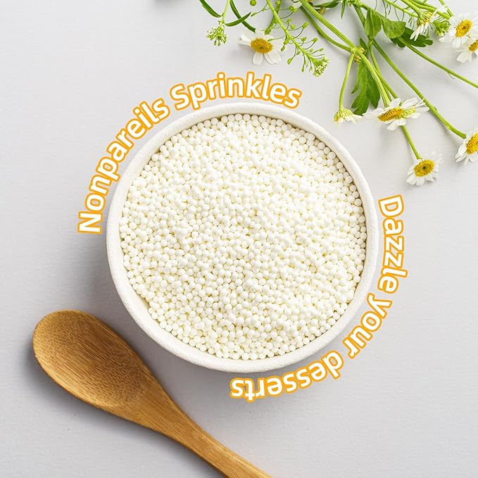 White Nonpareils Sprinkles, Sujoygar 4oz Edible Cake Sprinkles for Ice Cream Toppings Cupcake Chocolate Decoration, Wedding Party Cookies Baking Dessert Food Supplies
