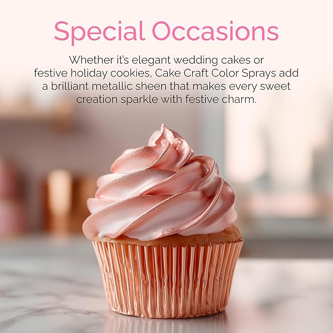 Cake Craft Edible Color Spray 3-Pack ??Gold, Silver & Rose Gold | Food Coloring Spray for Cakes, Cupcakes, Cookies & Desserts | Easy-to-Use Edible Spray Paint for Baking Decoration
