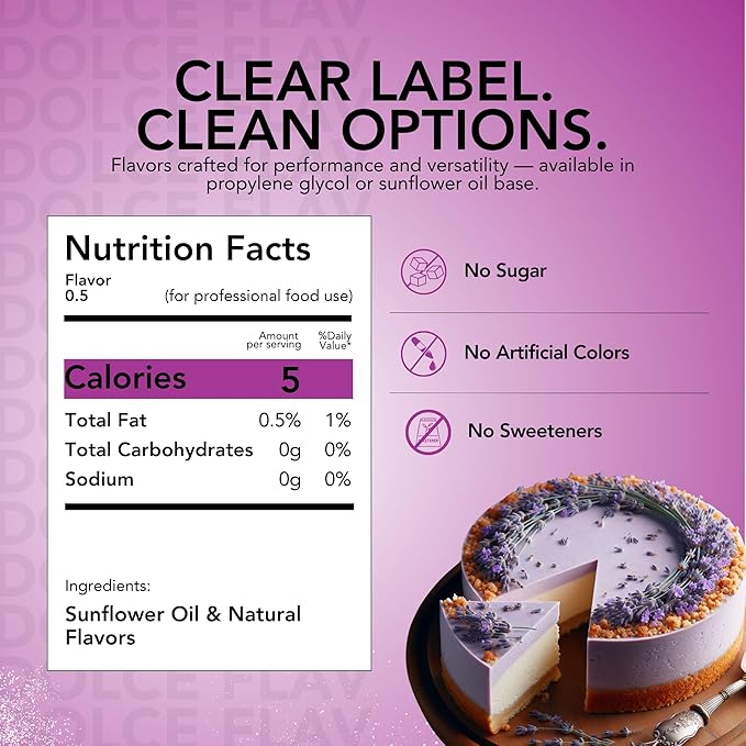 Dolce Flav Natural Lavender Extract ??2 Ounce Oil-Soluble Kosher, Sugar-Free, Concentrated Floral Lavender Flavoring for Baking, Chocolates & Desserts, Includes Measured Dropper
