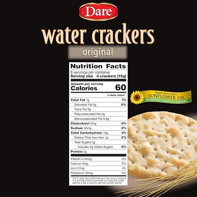Dare Original Water Crackers – Healthy Entertaining Snacks with 0 grams of Trans Fat and Saturated Fat – 4.4 Ounces (Pack of 12)