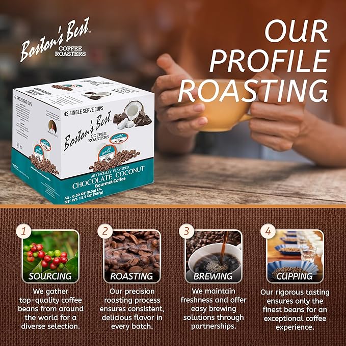 Bostonโs Best - Chocolate Coconut Flavored Dessert Gourmet Coffee Compatible with Keurig Coffee Maker, 1 Count (42 Single Serve Medium Roast Cups)
