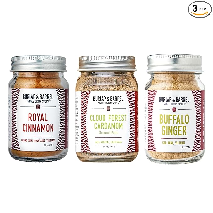 Burlap & Barrel 3pk Sweet Spice Set - 3 Full Size Jars including Royal Cinnamon, Cloud Forest Cardamom, & Buffalo Ginger - As seen on Shark Tank - Birthday & Father's Day Gift Ideas
