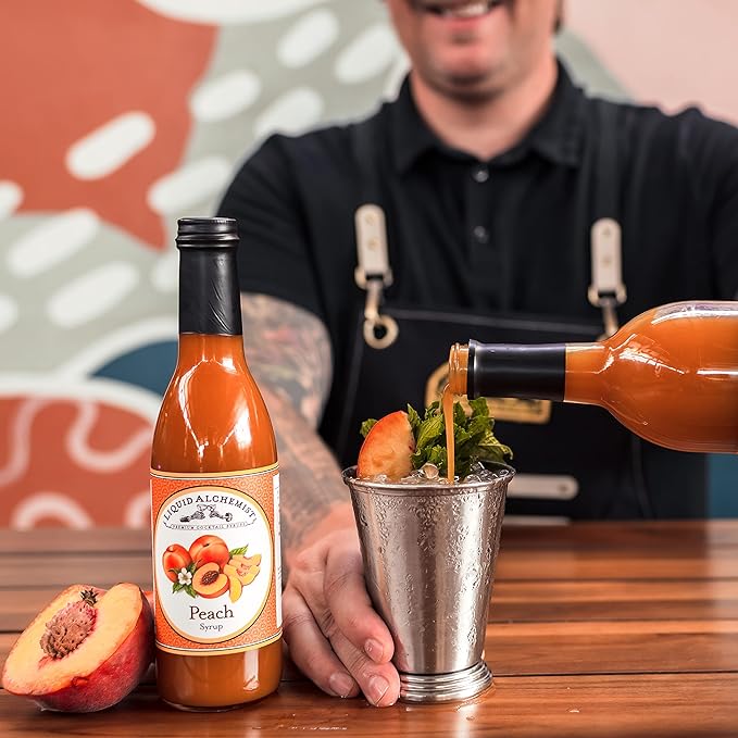 Liquid Alchemist Peach Syrup for Drinks - Real Ingredients Make the Perfect Summer Cocktail or Margarita Mix - Our Peach Flavoring Syrup is Non-GMO & Vegan (25.4 oz)