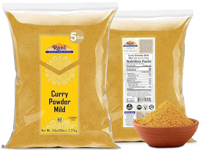 Rani Curry Powder Mild (10-Spice Authentic Indian Blend) 80oz (5lbs) 2.27kg Bulk ~ All Natural | Salt-Free | NO Chili or Peppers | Vegan | No Colors | Gluten Friendly | NON-GMO | Indian Origin