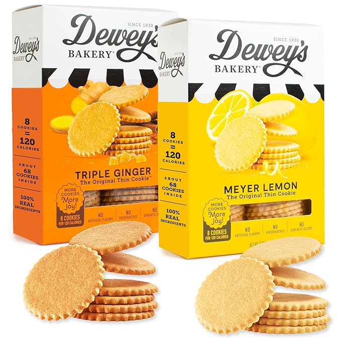 Dewey's Bakery Meyer Lemon & Triple Ginger Moravian Style Thin Cookies Variety Pack, Bakery Fresh with Real Simple Ingredients, Low Calorie Snack, No Artificial Flavors, 9oz (Pack of 2)