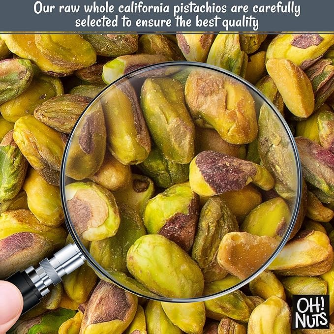 Oh! Nuts Pistachios No Shell - Raw - 100% Natural - 1 lb - Raw Whole California Pistachios - Packed in New York Zip-Seal Bag for Exceptional Freshness