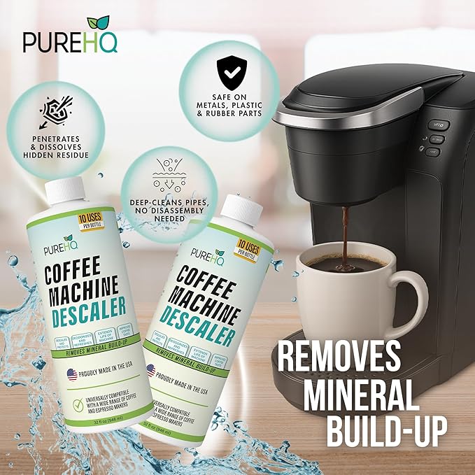 Coffee Machine Descaler (2 Pack) - 20 Uses - Keurig Descaling Solution - Universal Descaler for Keurig, Nespresso, Delonghi, Breville and All Single Use Coffee and Espresso Machines - Made in USA