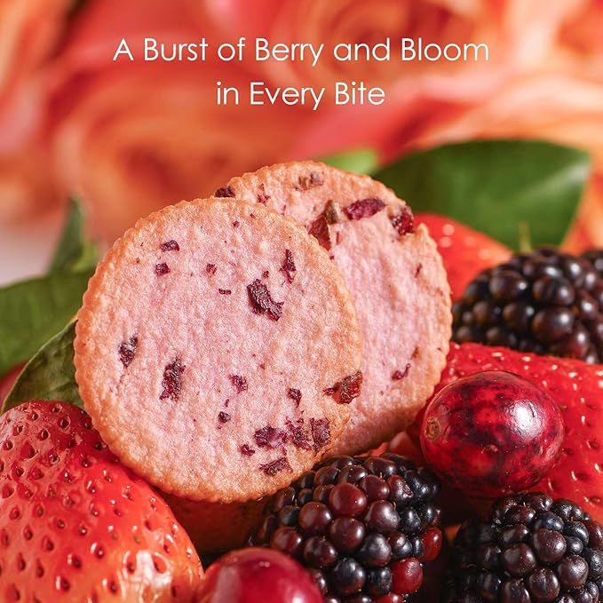 V-LOONG Rose & Multi Berries Biscuits, Vlife Baked Round Crackers, Sweet and Crispy Snacks, (3 PACK, 21 Ounce)