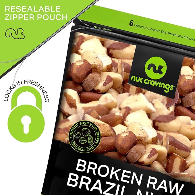 NUT CRAVINGS - Raw Broken Brazil Nuts, Unsalted, No Shell, (32oz - 2 LB) Bulk Nuts Packed Fresh in Resealable Bag - Kosher Healthy Snack, Food Assortments