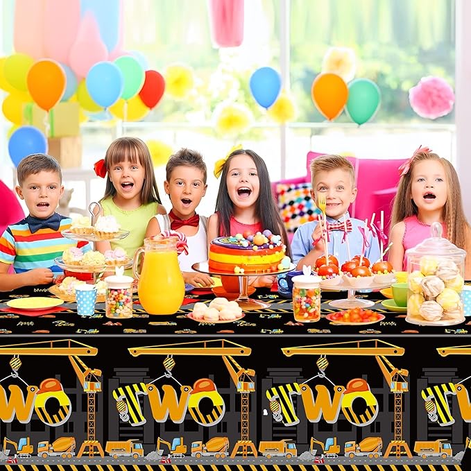 Two Construction Party Tablecloths - 3Pcs Dump Truck Birthday Party Table Covers Decorations, Construction Themed Rectangular Plastic Disposable Table Cloth for Kids Birthday Baby Shower Supplies