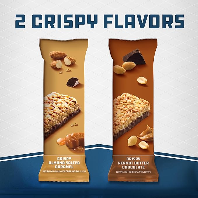 CLIF BUILDERS Protein Bars - Variety Pack - Crispy Almond Salted Caramel and Crispy Peanut Butter Chocolate Flavored - Reduced Sugar - Gluten Free - 16g Protein - No Artificial Sweeteners - 1.97 oz. (12 Pack)