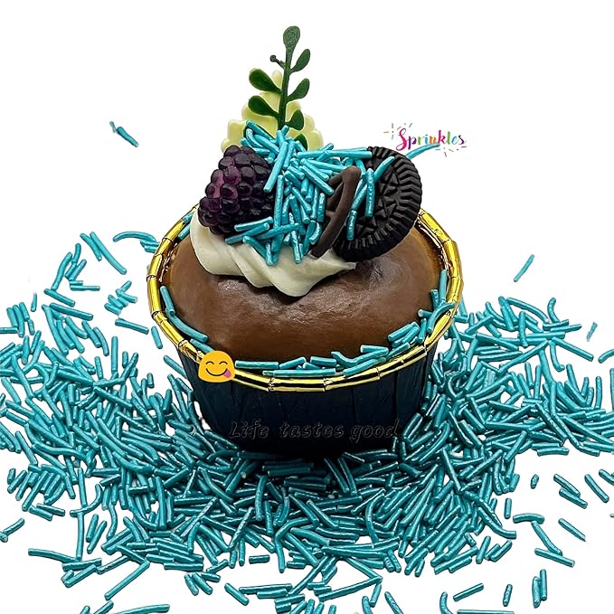 SE Si&Moos Teal Jimmies Sprinkles Teal Sprinkles for Cake Decorating Edible Crunchy Jimmies for Topping Ice Cream, Cookies, Cakes, Cupcakes, Dessert Decorating 3 OZ