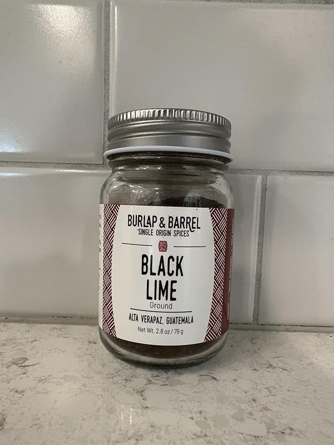 Burlap & Barrel - Ground Black Lime - Tart and Savory Great for Roasted Meats, Veggies, Stews, Kebabs - Great Alternative to Makrut Leaf in Recipies - As seen on Shark Tank - 2.8oz Glass Jar