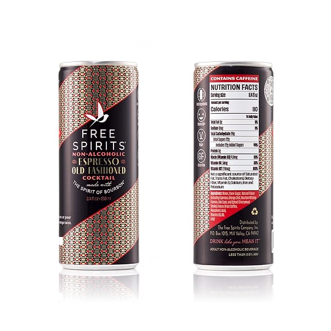 Free Spirits Espresso Old Fashioned - Non-Alcoholic Cocktail - Mixed Ready To Drink Mocktail - Rich and Bold 8.4 fl ox Cans (4 Pack)